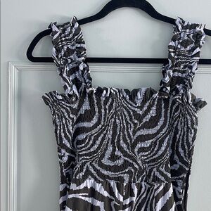 Ganni Seersucker Mini Dress, blue zebra